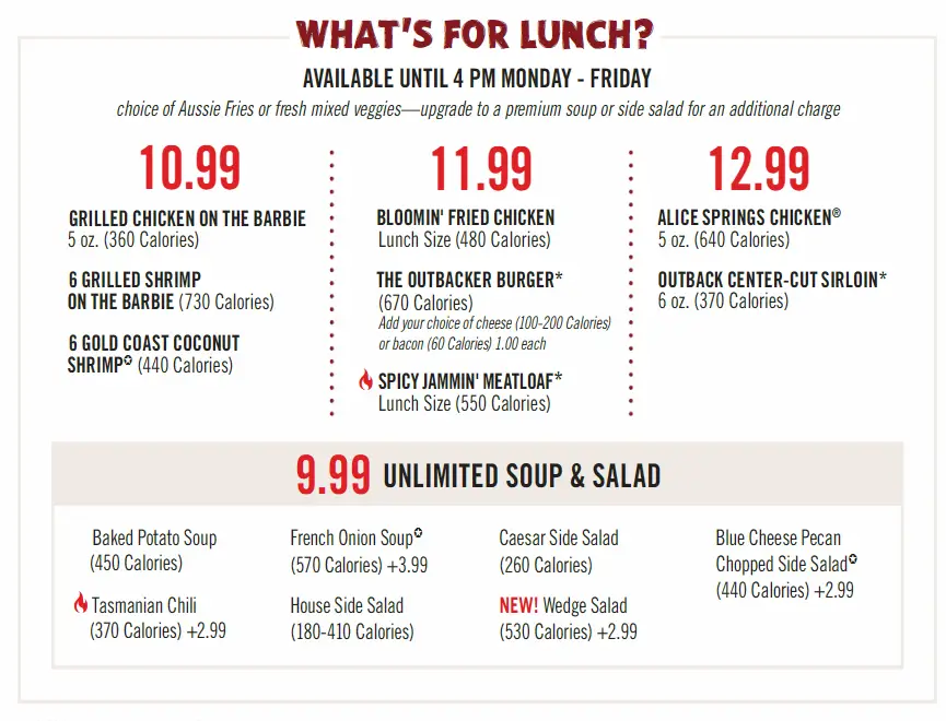 Outback Lunch Menu
